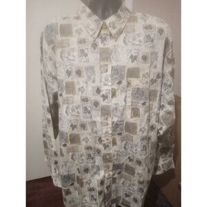 NEW Roundtree & Yorke Button Down Shirt Mens 3XB Big Brown Floral Geometric